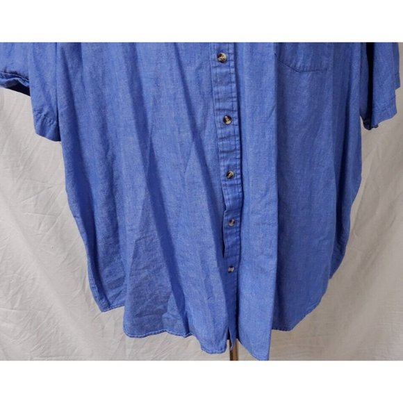 Ely Big Man 3X Big 19.5 Blue Short Sleeve Button Up Western Chambray Shirt - Picture 4 of 11